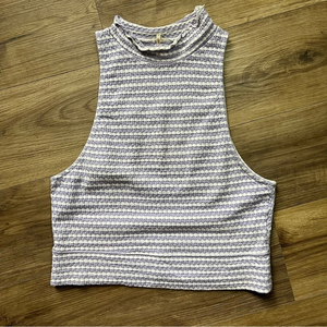 Free People‎ Women's Large L Top Mock Turtleneck Lavender & White Knit Crop Tank